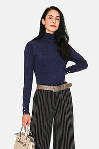 Turtleneck jumper with diamond buttons on 2-ply sleeves