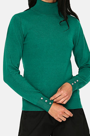 Turtleneck jumper with diamond buttons on 2-ply sleeves
