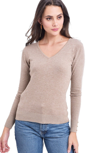V-NECK SWEATER WITH BUTTONS ON SLEEVES