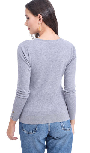 V-NECK SWEATER WITH BUTTONS ON SLEEVES