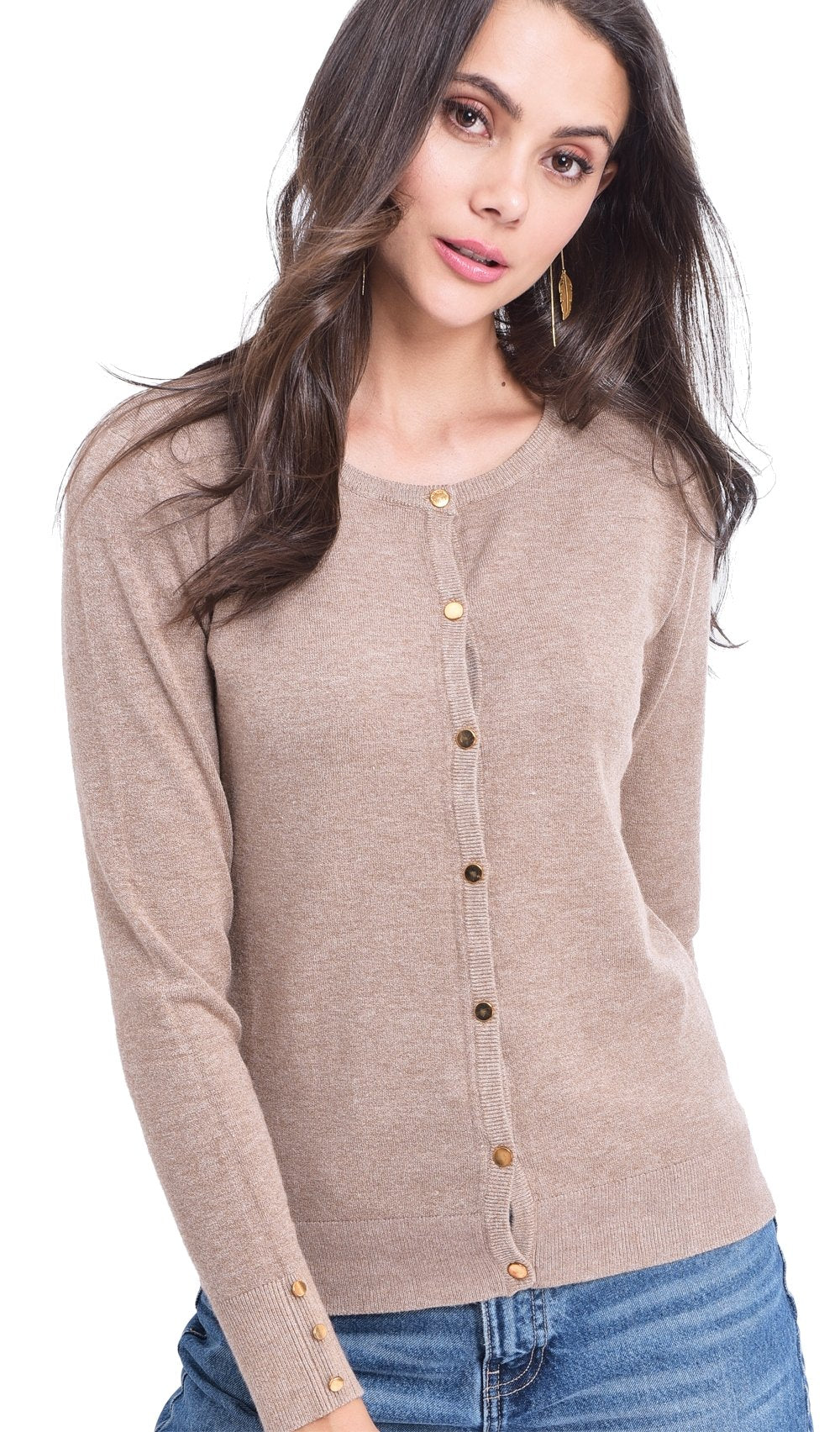 ROUND COLLAR BUTTONED CARDIGAN WITH BUTTONS ON SLEEVES