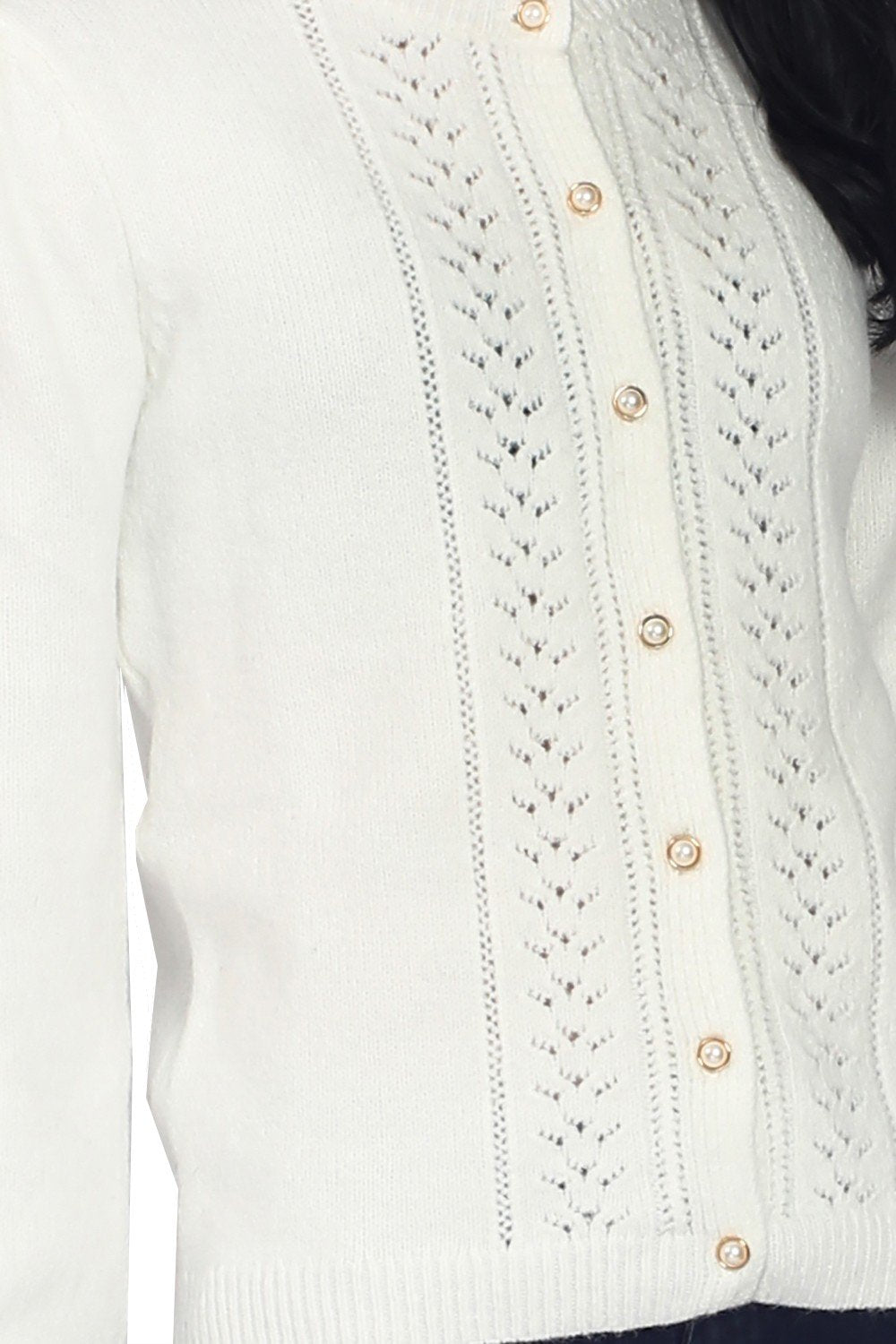 ROUND COLLAR CARDIGAN WITH SLIGHTLY PUFFY SLEEVES AND FRONT RIBBING