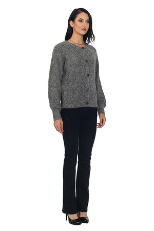 ROUND NECK SWEATER WITH SLIGHTLY PUFFY SLEEVES AND RIBBING