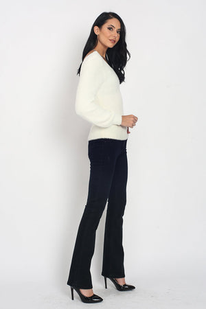 BOAT COLLAR SWEATER WITH BACK OPENING AND RIBBING
