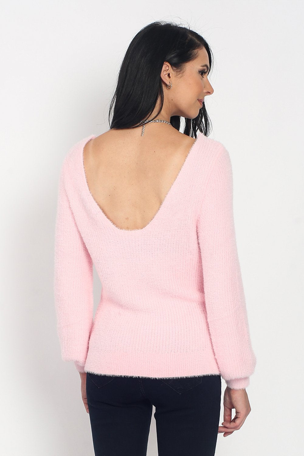 BOAT COLLAR SWEATER WITH BACK OPENING AND RIBBING