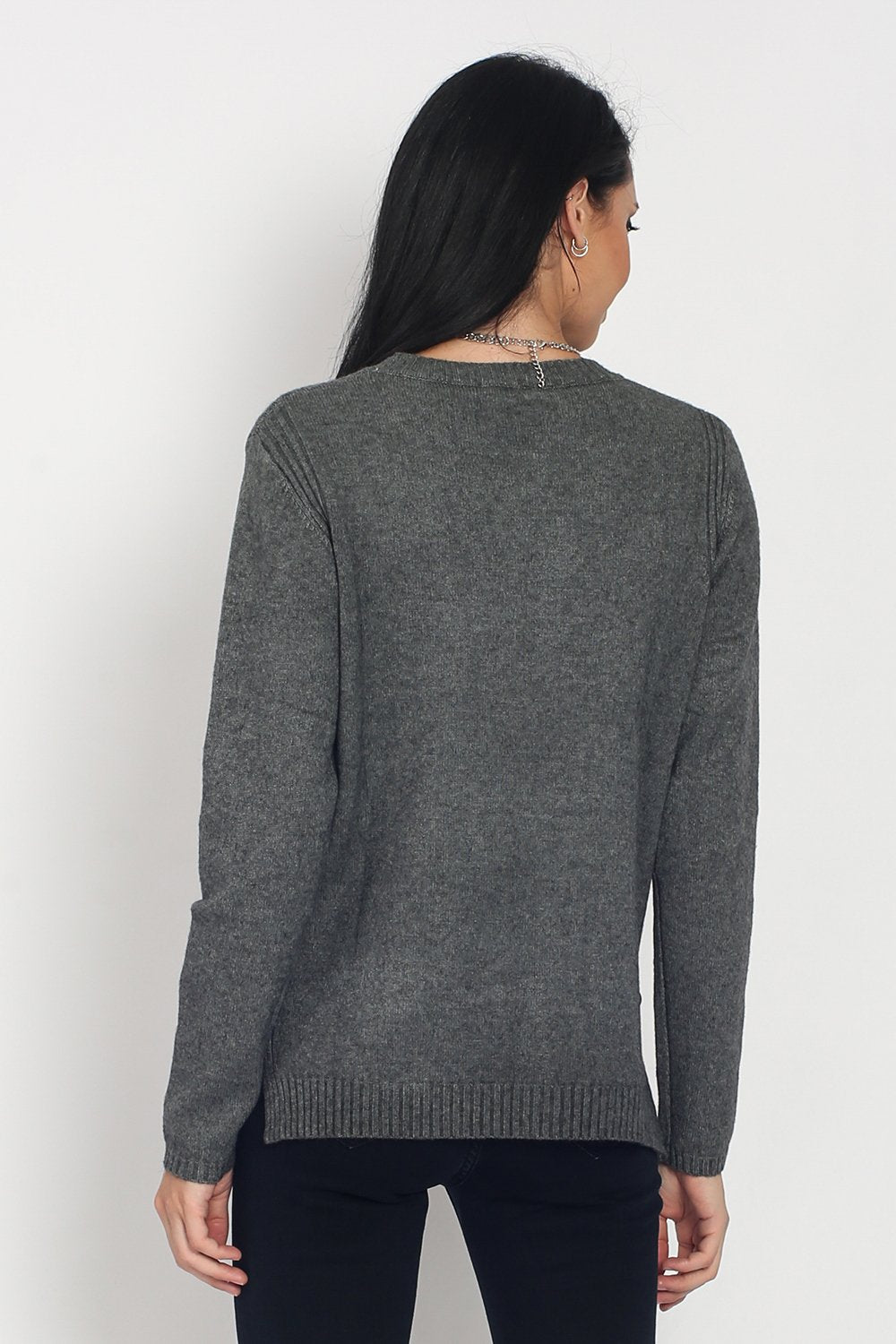 CREW NECK SWEATER WITH SIDE BUTTONS AND RIBBING