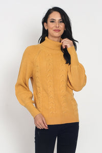 TURTLENECK SWEATER WITH CABLE KNIT AND SLIGTHLY PUFFY SLEEVES