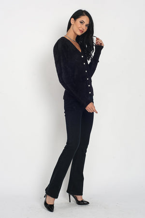 V-NECK SWEATER WITH GLITZ BUTTONS