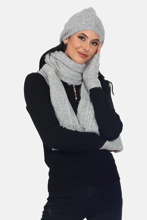 CABLE KNIT SCARF BEANIE & GLOVES SET