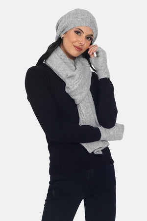 CABLE KNIT SCARF BEANIE & GLOVES SET