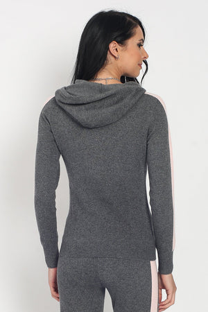 BI-COLOR HOODED SWEATER WITH STRIPES ON SLEEVES AND DRAWSTRING