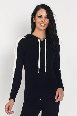BI-COLOR HOODED SWEATER WITH STRIPES ON SLEEVES AND DRAWSTRING