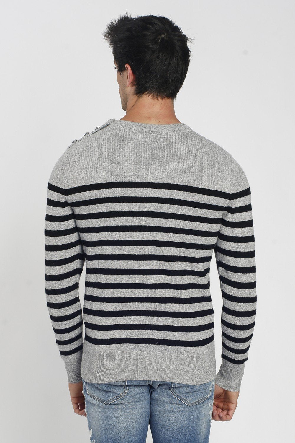 ROUND COLLAR SAILOR SWEATER WITH BUTTONS ON SHOULDER