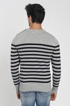 ROUND COLLAR SAILOR SWEATER WITH BUTTONS ON SHOULDER