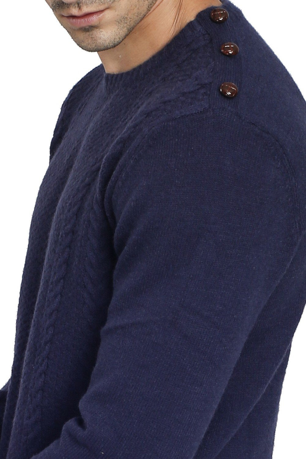 ROUND COLLAR SWEATER WITH CABLE KNIT AND BUTTONS ON SHOULDER