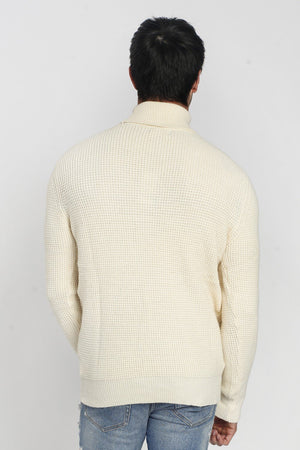 ROUND COLLAR SWEATER WITH HONEYCOMB KNITTING
