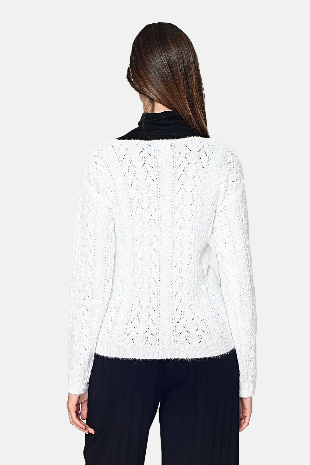 Fancy knit cardigan To wear as a cardigan with a V neckline in front or as a sweater with an opening in the back