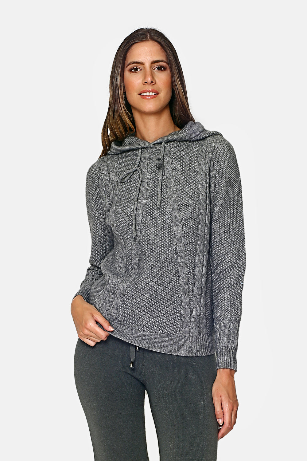 Cable knit hooded sweater