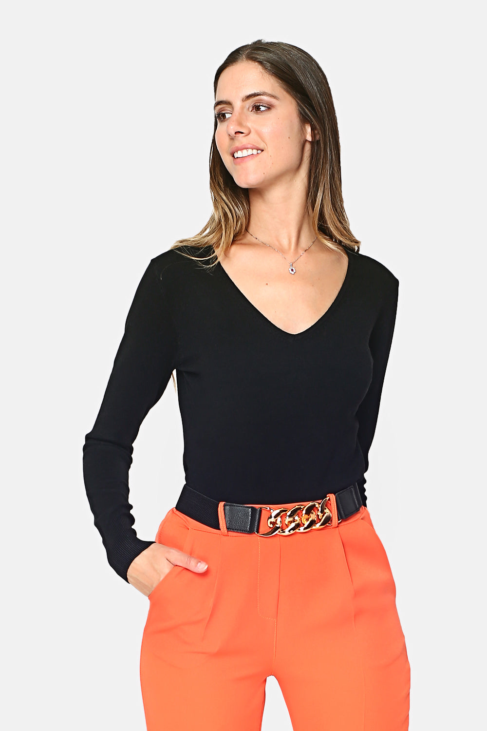 Long-sleeved V-neck sweater