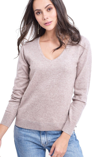 V-NECK BASIC SWEATER WITH BUTTONS ON SLEEVES