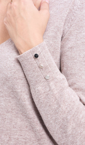 V-NECK BASIC SWEATER WITH BUTTONS ON SLEEVES