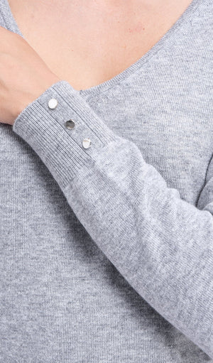 V-NECK BASIC SWEATER WITH BUTTONS ON SLEEVES