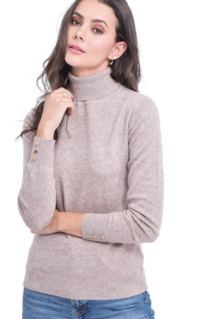 TURTLENECK BASIC SWEATER WITH BUTTONS ON SLEEVES