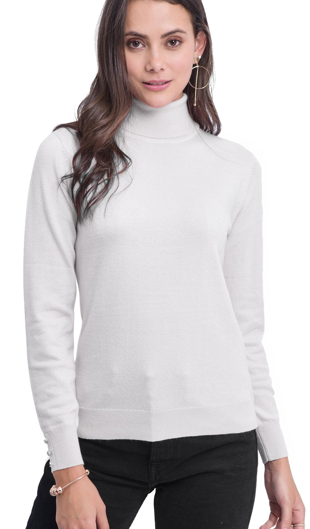 TURTLENECK BASIC SWEATER WITH BUTTONS ON SLEEVES