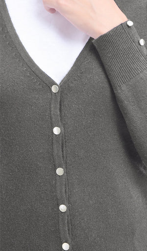 BUTTONED V-NECK BASIC CARDIGAN WITH BUTTONS ON SLEEVES