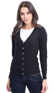 BUTTONED V-NECK BASIC CARDIGAN WITH BUTTONS ON SLEEVES