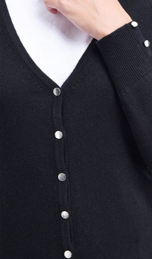 BUTTONED V-NECK BASIC CARDIGAN WITH BUTTONS ON SLEEVES