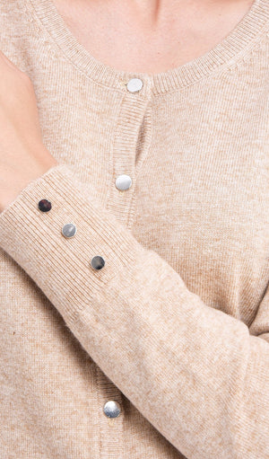 BUTTONED ROUND COLLAR BASIC CARDIGAN WITH BUTTONS ON SLEEVES