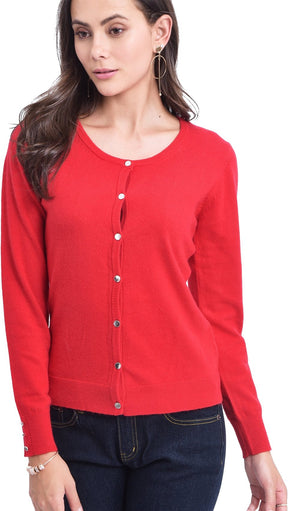 BUTTONED ROUND COLLAR BASIC CARDIGAN WITH BUTTONS ON SLEEVES