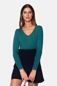V-NECK SWEATER WITH BUTTONS ON CUFFS