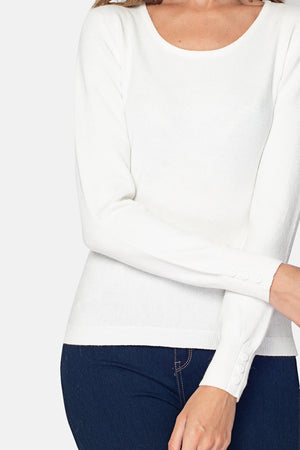 ROUND NECK SWEATER WITH BUTTONS ON CUFFS