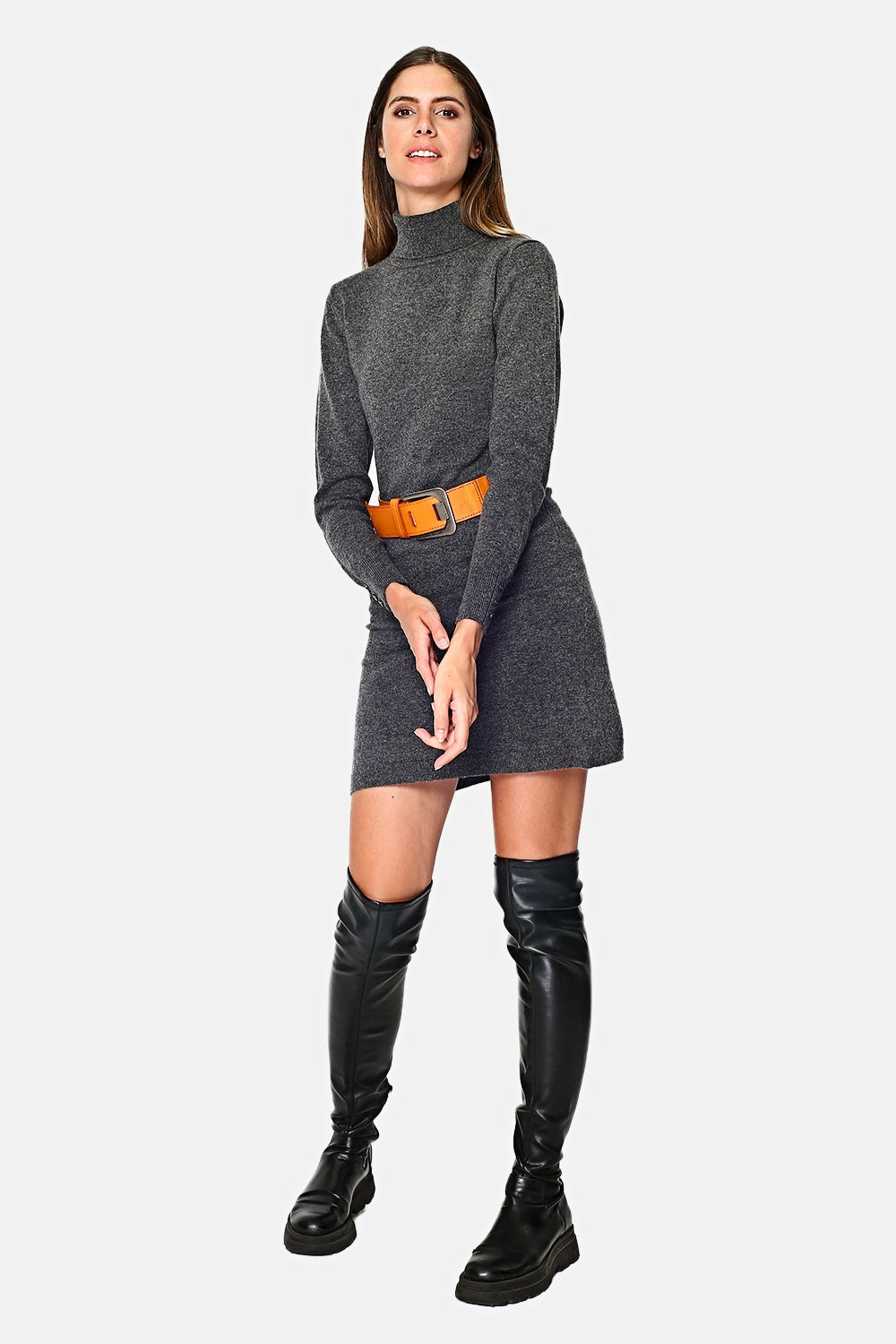 TURTLENECK DRESS WITH BUTTONS ON CUFFS