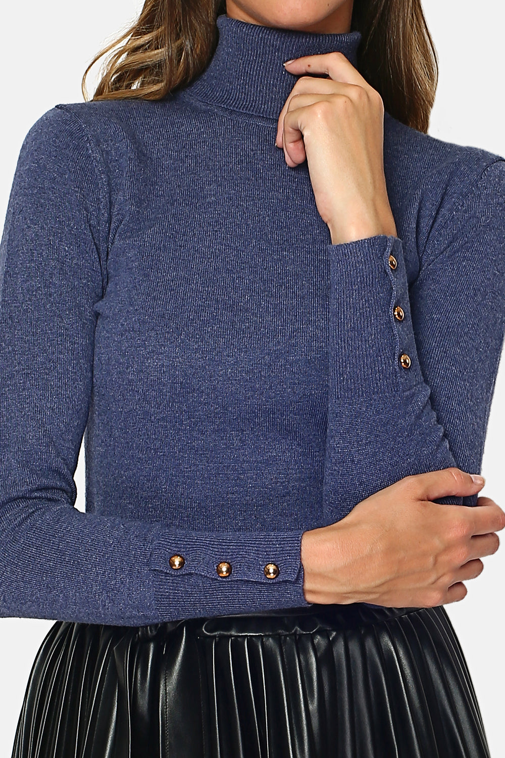 TURTLENECK SWEATER WITH GOLDEN BUTTONS ON CUFFS