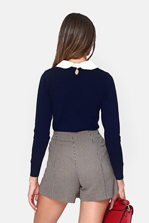 PETER PAN COLLAR BI-COLOR SWEATER WITH BACK BUTTON