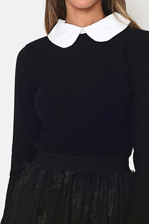 PETER PAN COLLAR BI-COLOR SWEATER WITH BACK BUTTON