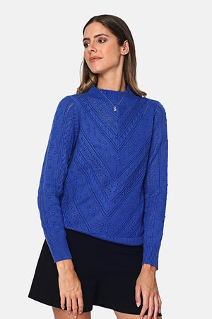 HIGH COLLAR SWEATER WITH PATTERNED KNIT