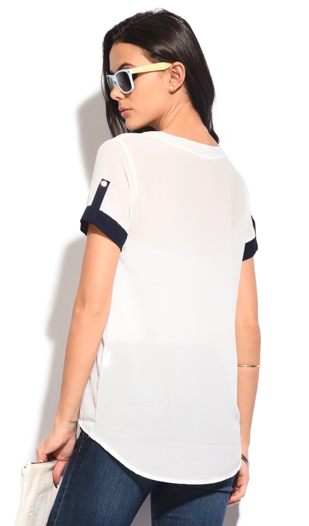 BI-COLORS TOP WITH SHORT SLEEVES