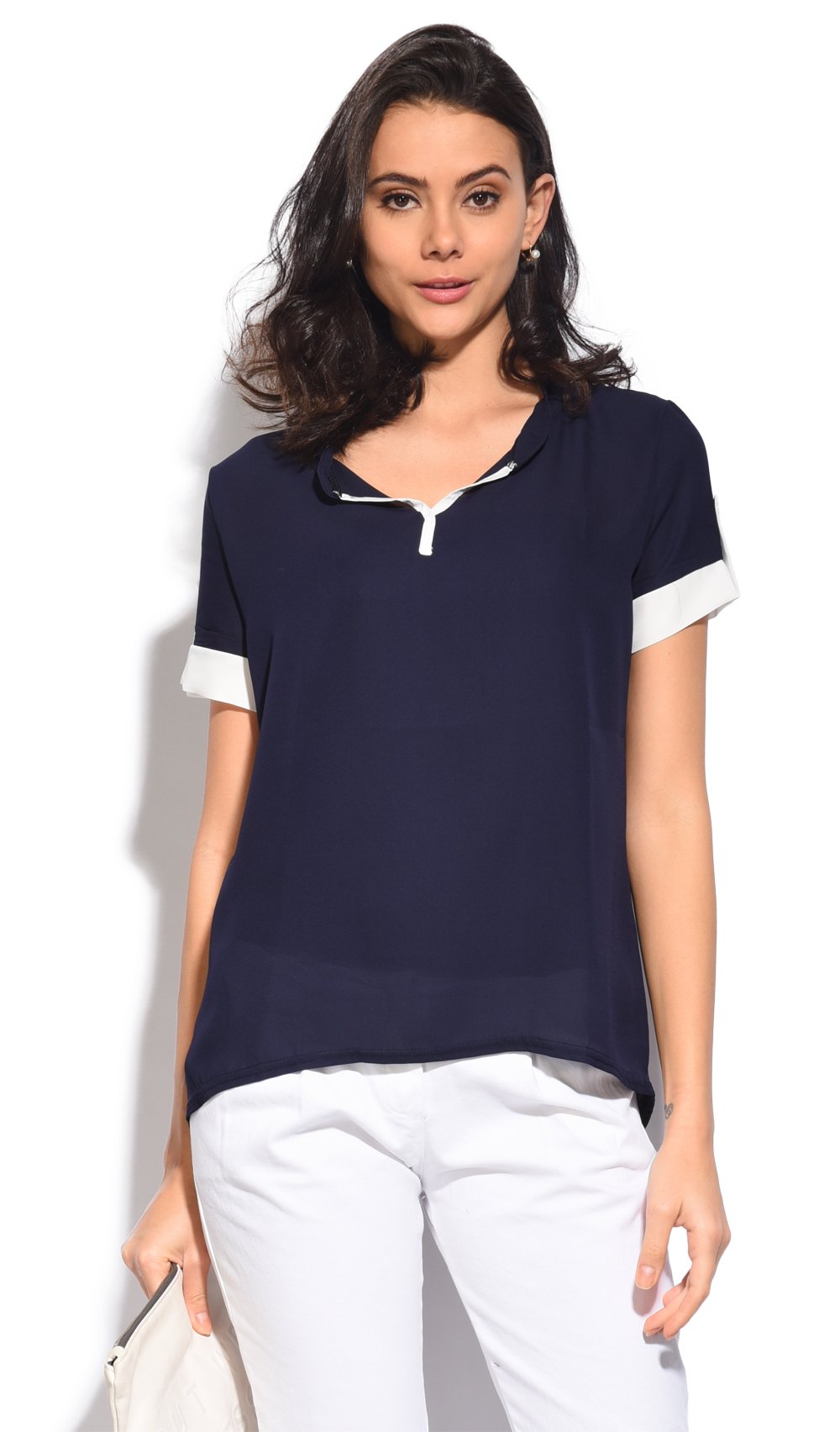 BI-COLORS TOP WITH SHORT SLEEVES