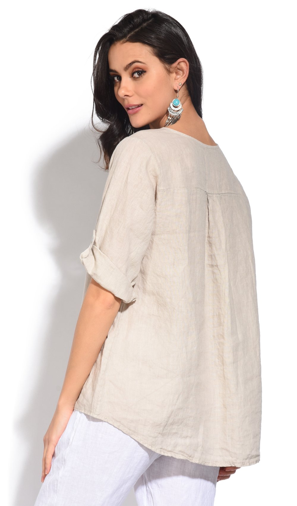 TUNISIAN COLLAR TOP WITH LONG ATTACHABLE SLEEVES