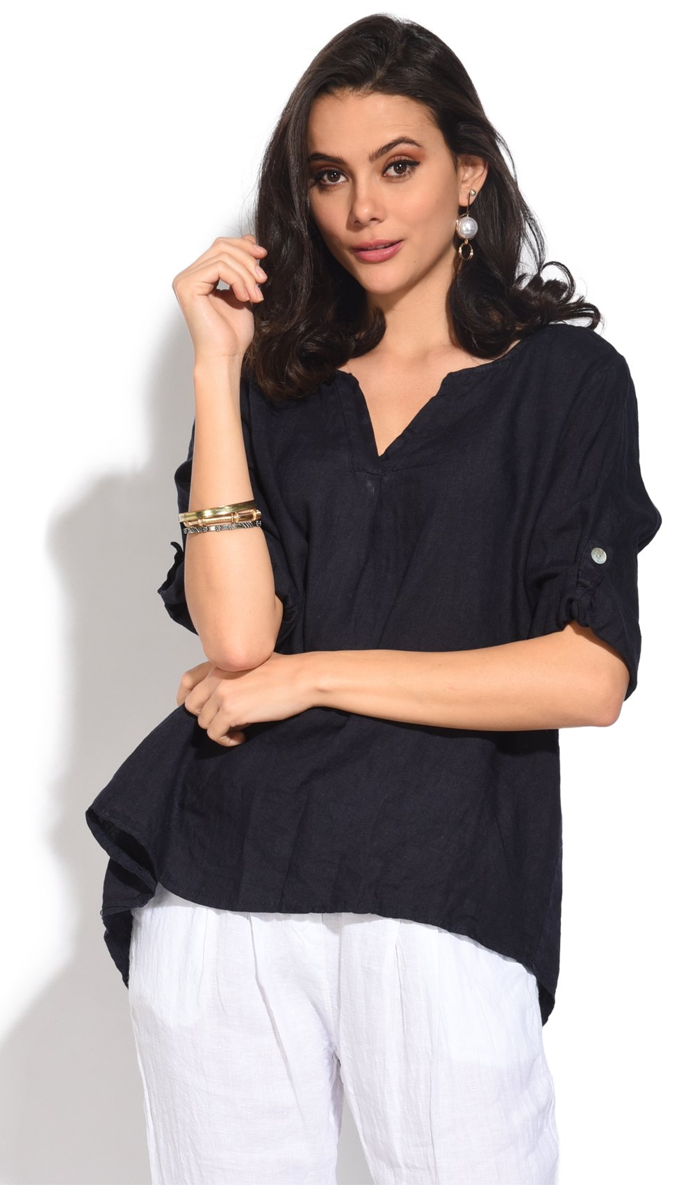 TUNISIAN COLLAR TOP WITH LONG ATTACHABLE SLEEVES