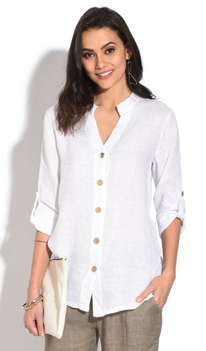 TUNISIAN COLLAR BUTTONED BLOUSE WITH LONG ATTACHABLE SLEEVES