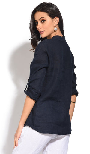 TUNISIAN COLLAR BUTTONED BLOUSE WITH LONG ATTACHABLE SLEEVES