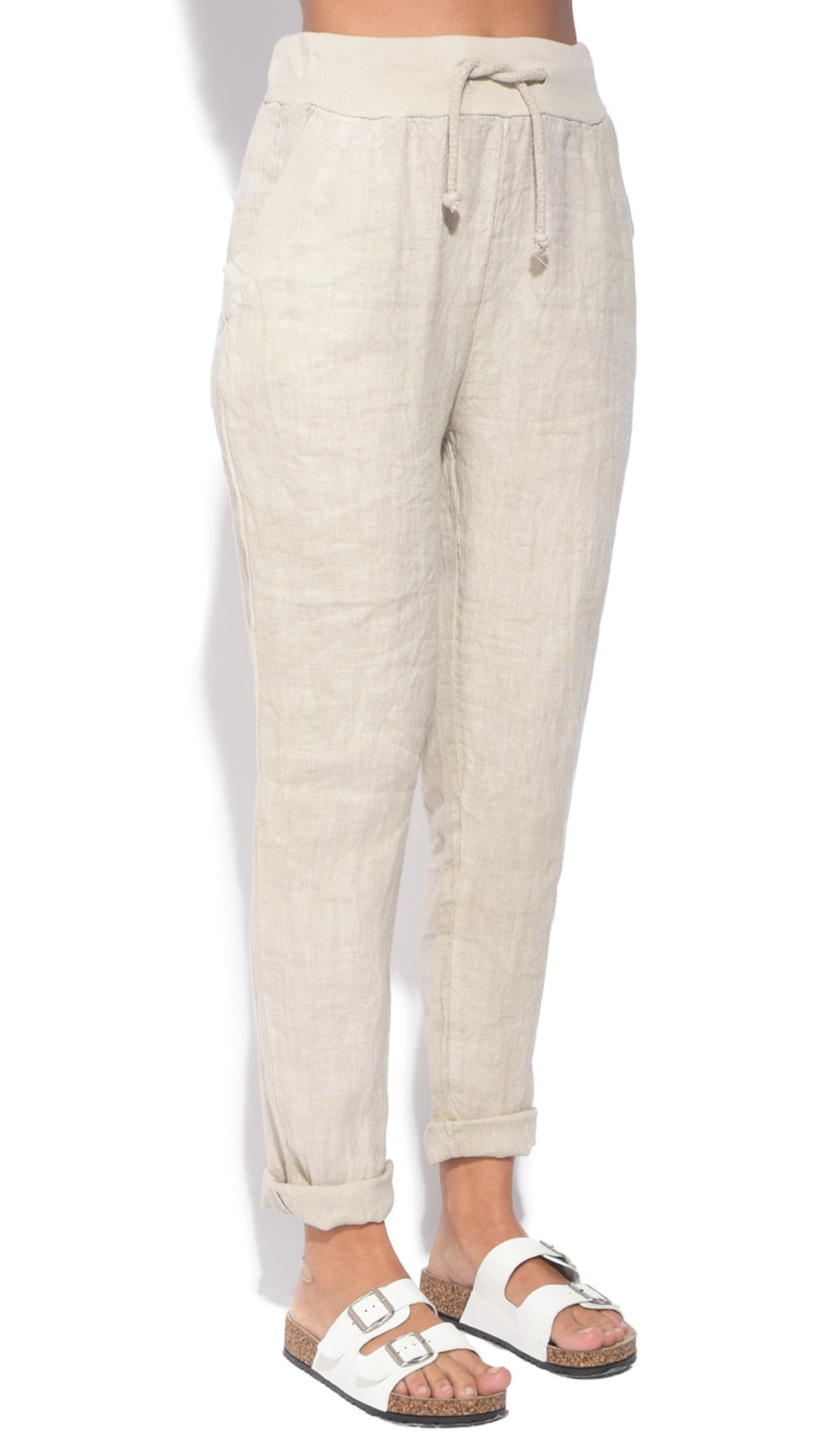 FLUID FITTED CUT PANT WITH POCKETS AND DRAWSTRING