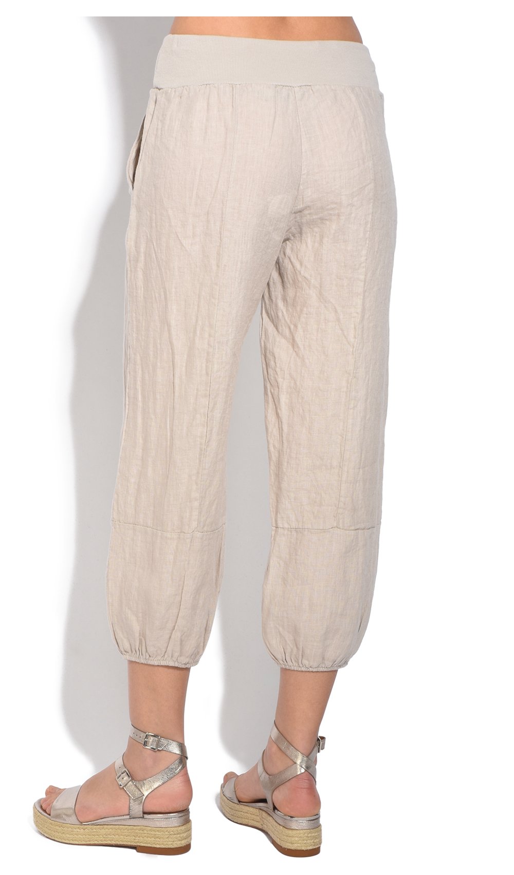 FLUID STRAIGHT CUT CROPPED TROUSER WITH POCKETS AND ELASTIC WAISTBAND