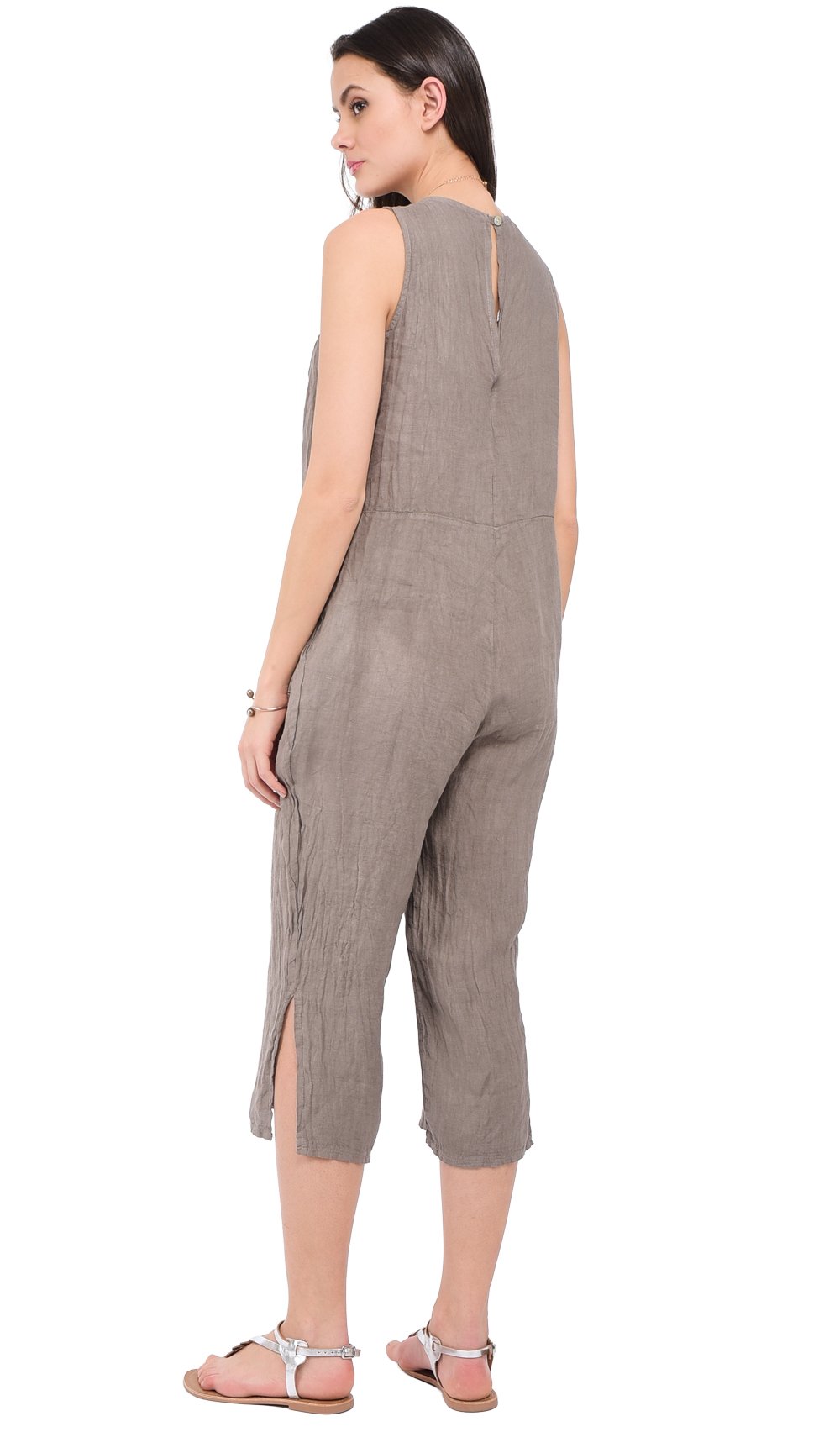 ROUND WATER DROP COLLAR JUMPSUIT WITH POCKETS AND LATERAL LEGS OPENING