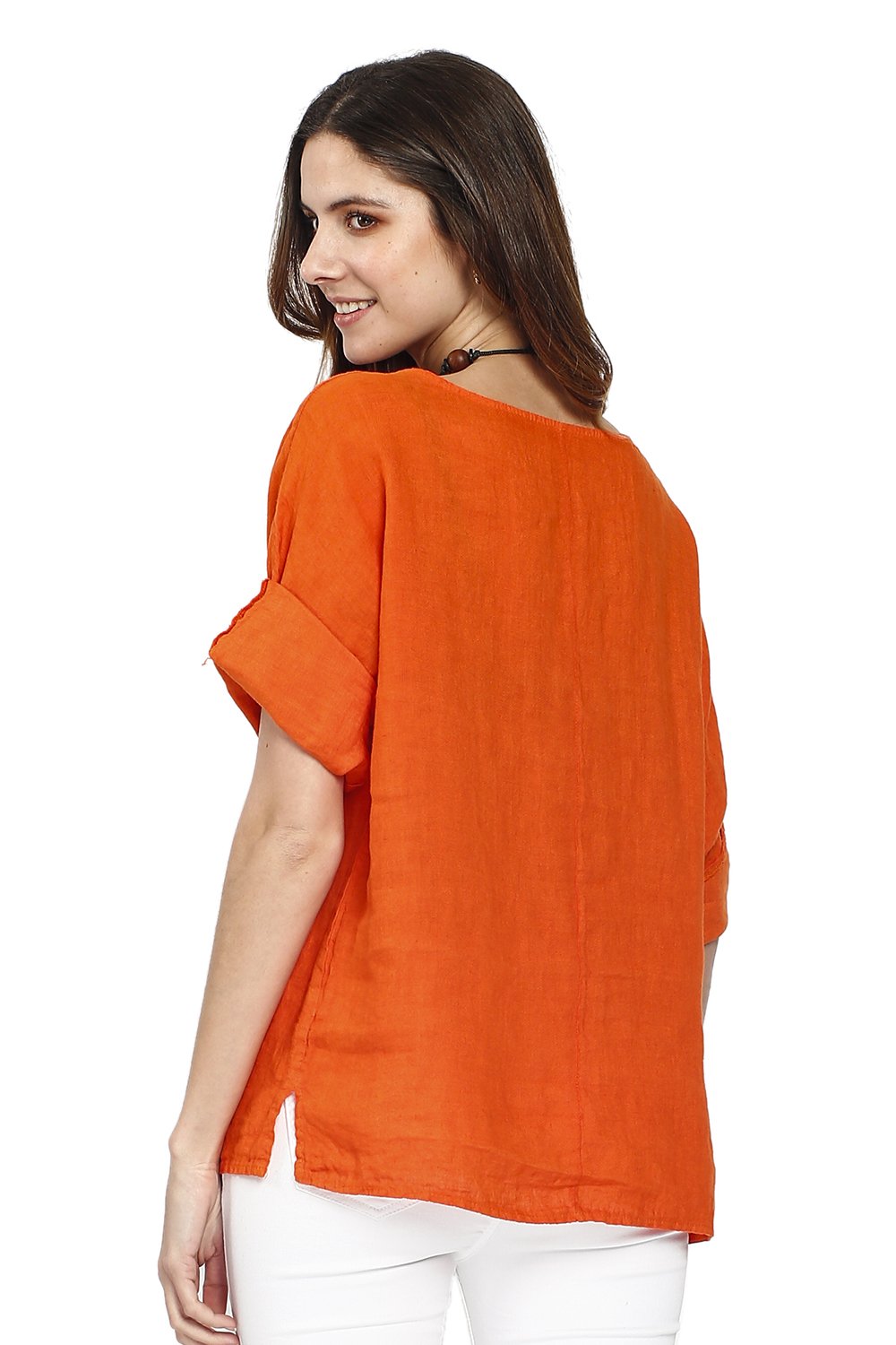WIDE ROUND COLLAR LINEN TOP WITH ATTACHABLE SLEEVES